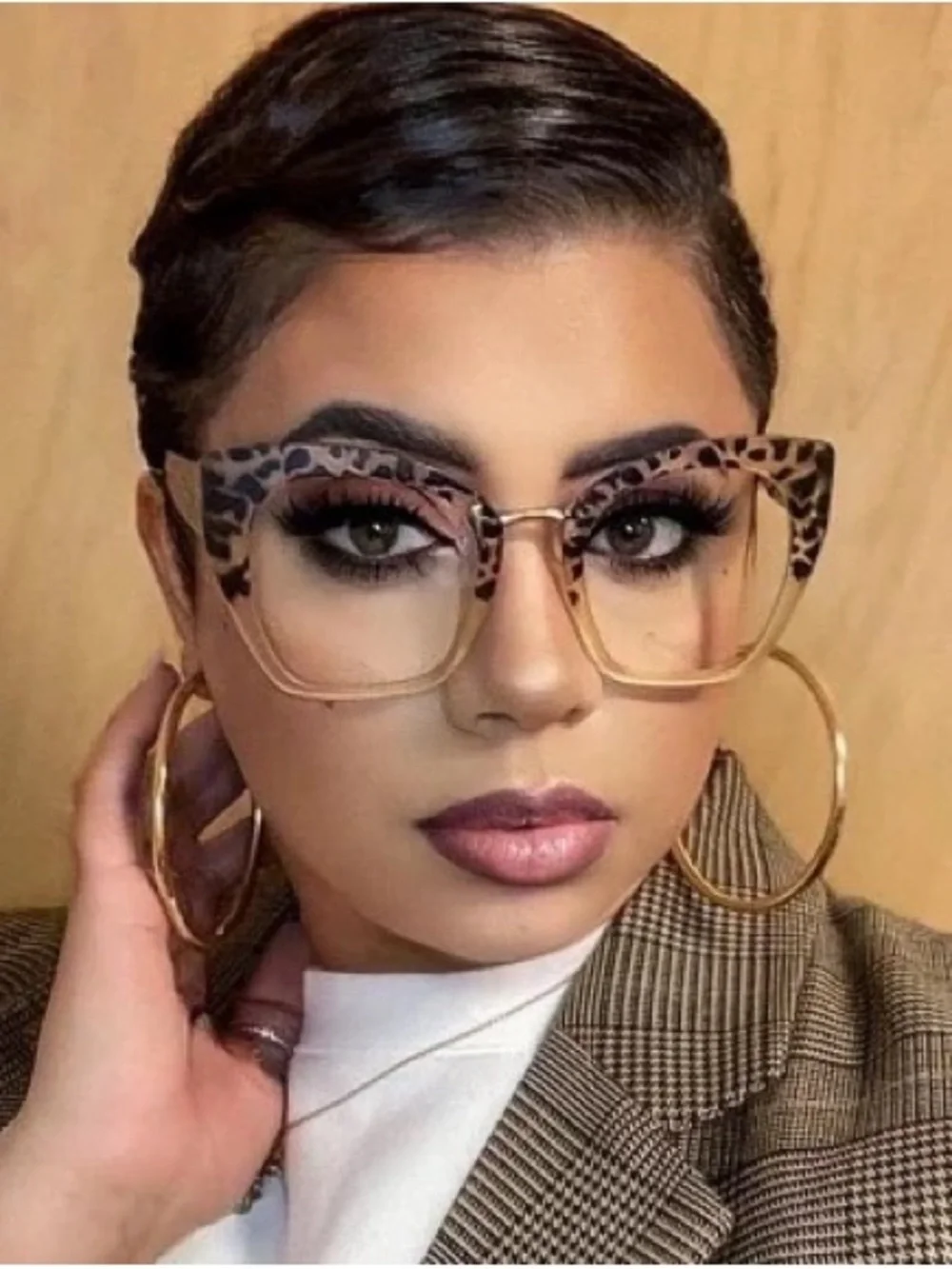 Leopard Print Oversized Square Women’s Glasses - Brown